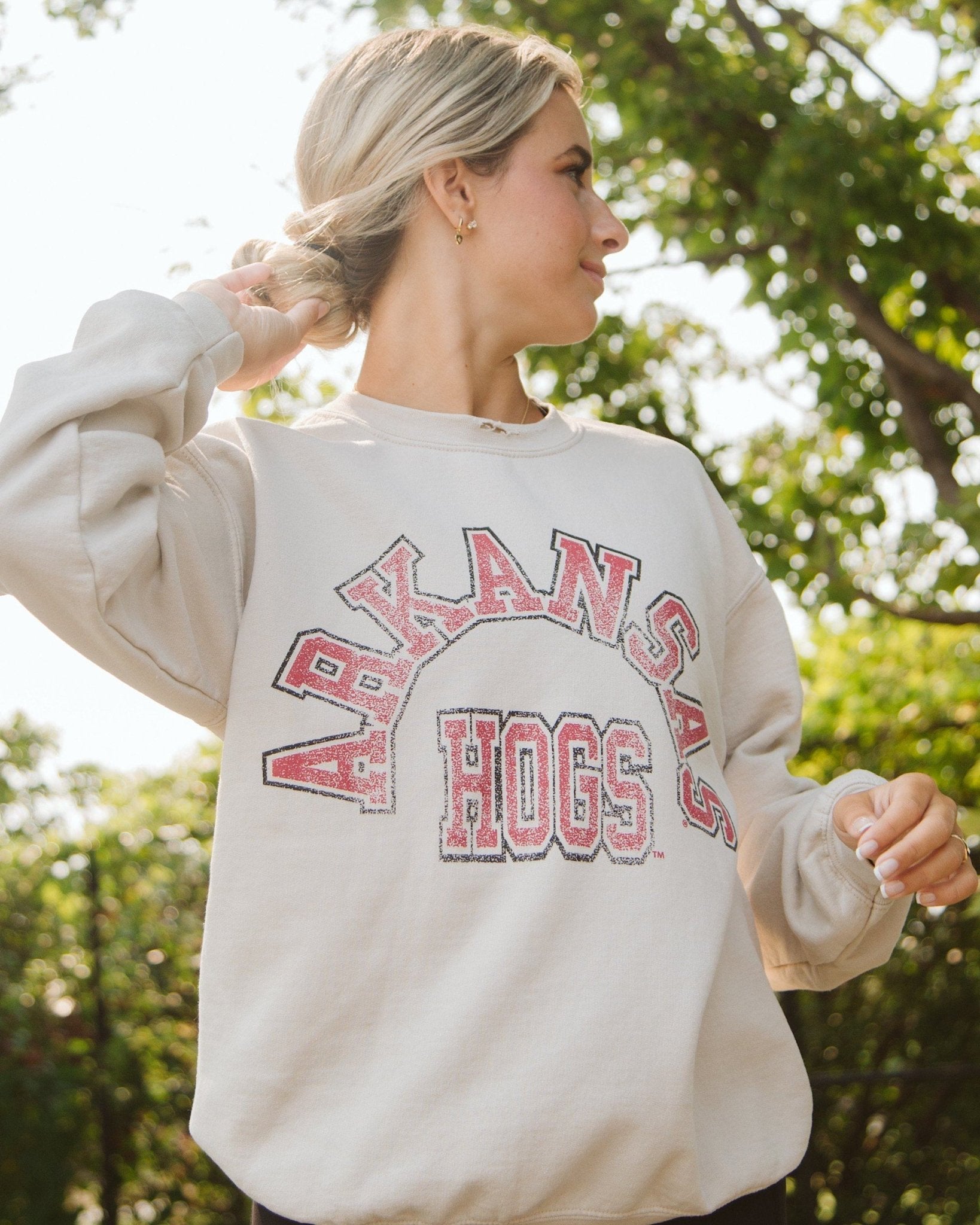 Arkansas Razorbacks Mega Arch Sand Thrifted Sweatshirt - shoplivylu