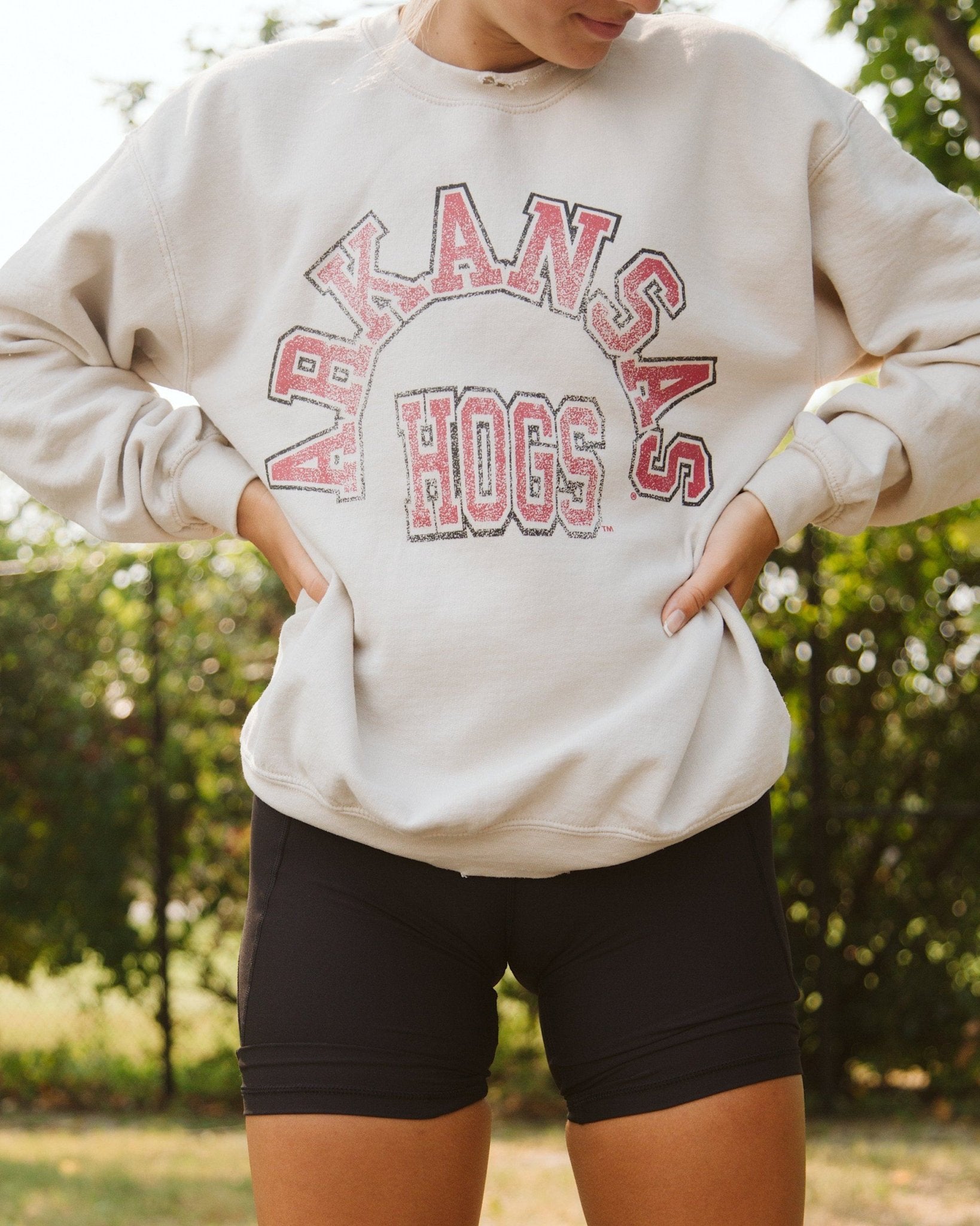 Arkansas Razorbacks Mega Arch Sand Thrifted Sweatshirt - shoplivylu