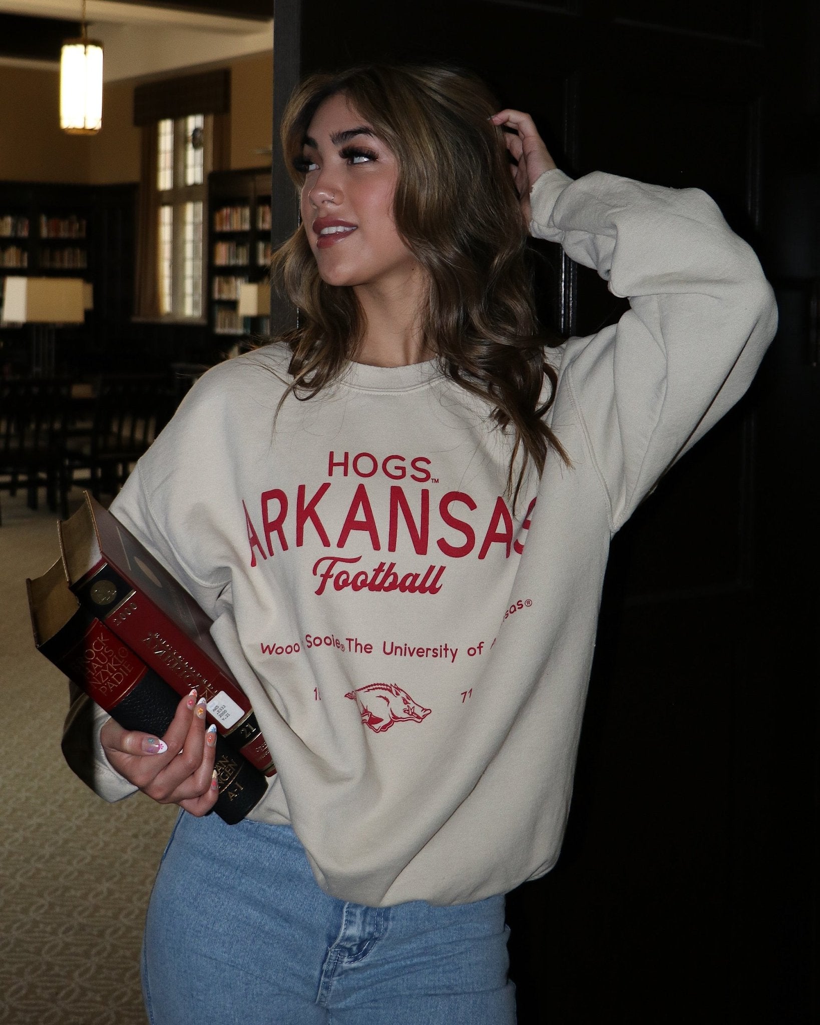 Arkansas Razorbacks Shot Off Sand Thrifted Sweatshirt - shoplivylu