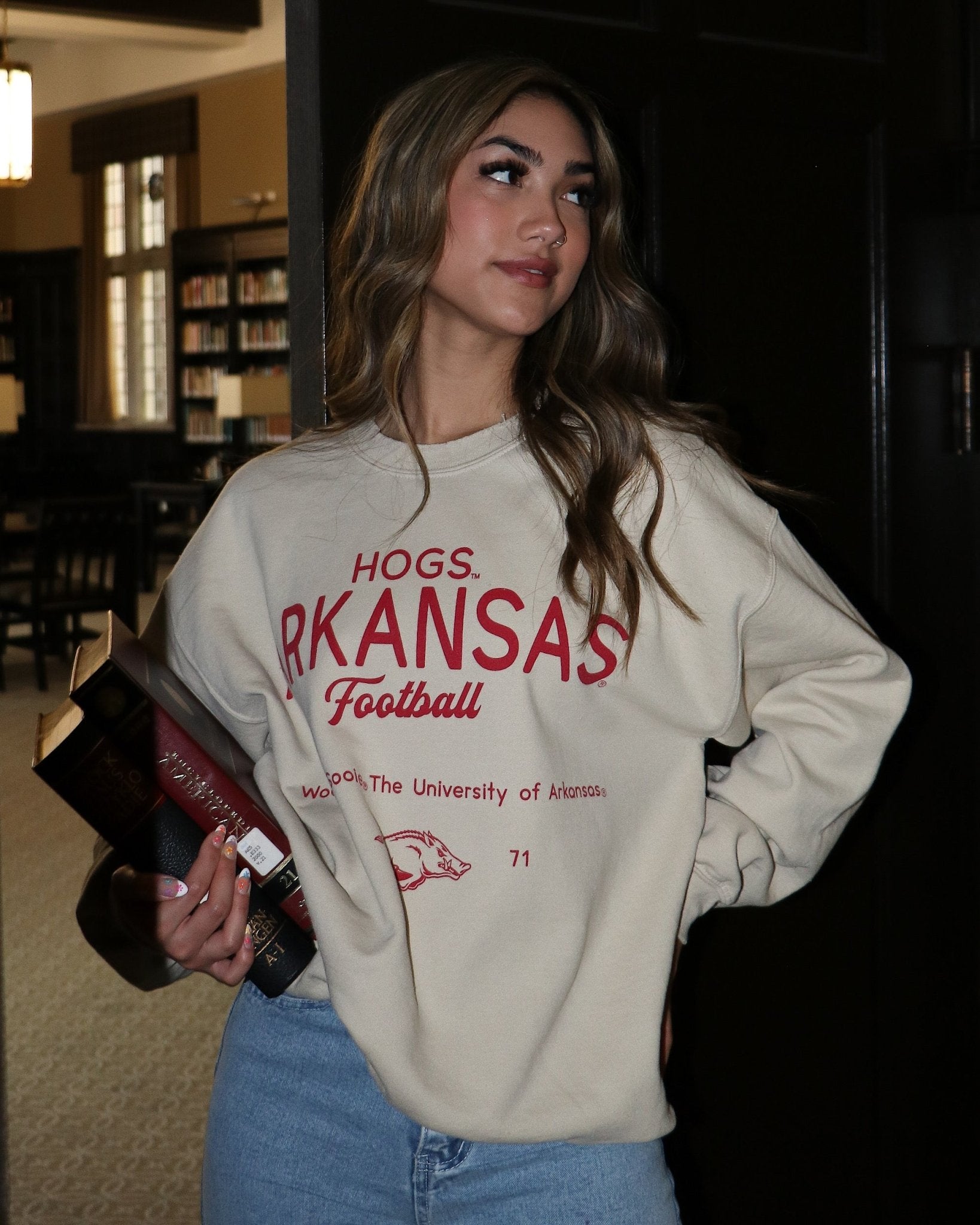Arkansas Razorbacks Shot Off Sand Thrifted Sweatshirt - shoplivylu