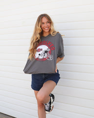 Arkansas State Red Wolves Helmet Circle Off Black Thrifted Tee - shoplivylu