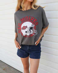 Arkansas State Red Wolves Helmet Circle Off Black Thrifted Tee - shoplivylu