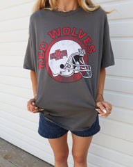 Arkansas State Red Wolves Helmet Circle Off Black Thrifted Tee - shoplivylu