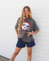 Arkansas State Red Wolves Helmet Circle Off Black Thrifted Tee - shoplivylu