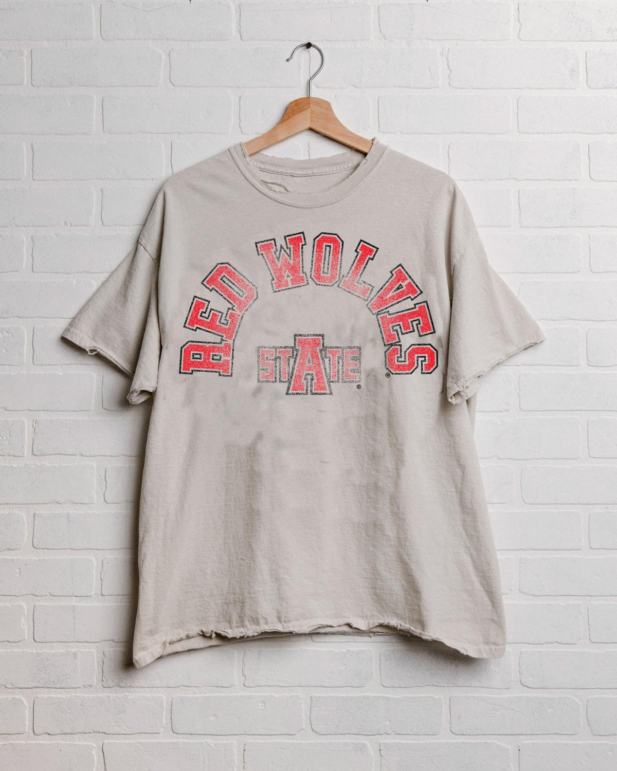 Arkansas State Red Wolves Mega Arch Off White Thrifted Tee - shoplivylu