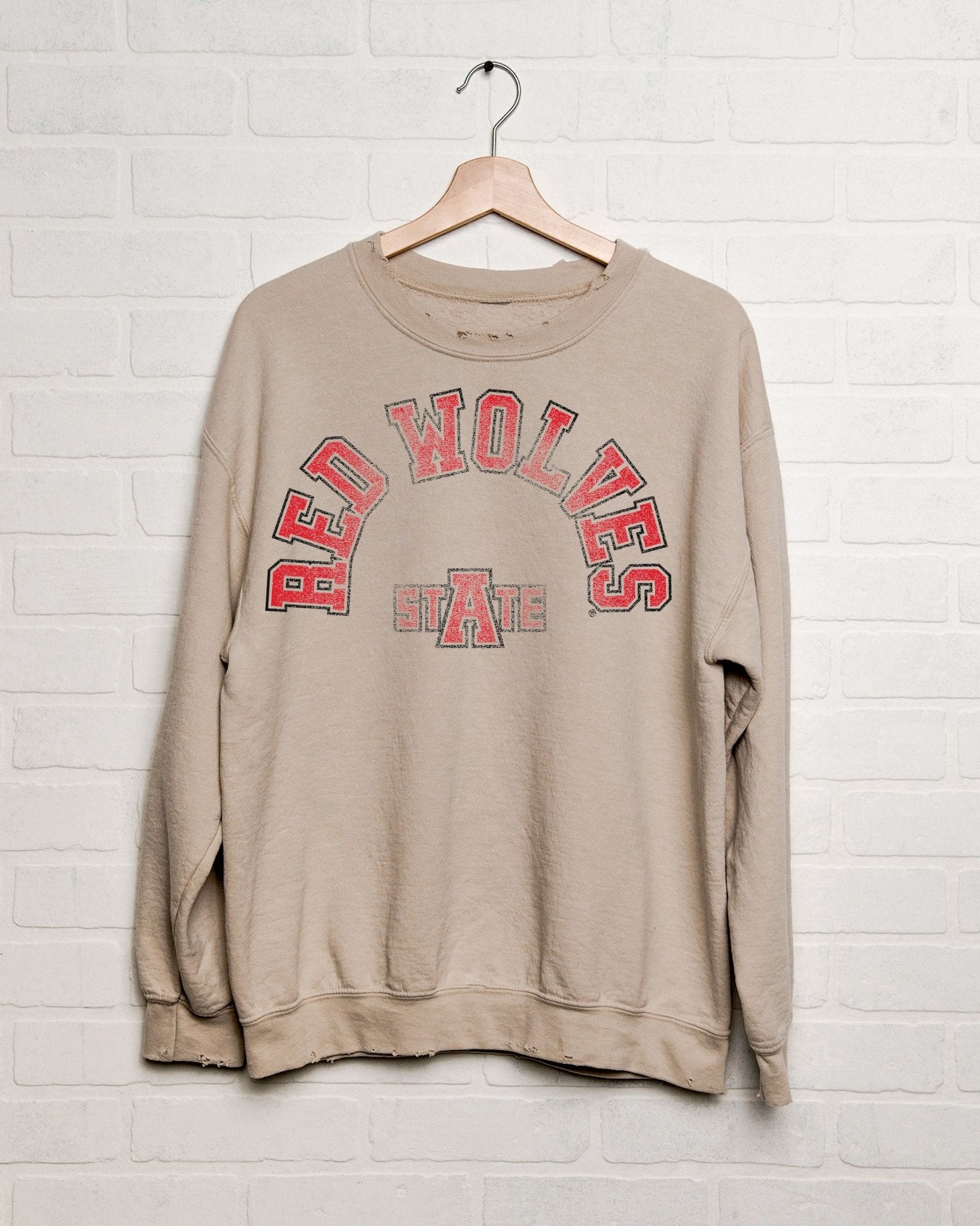 Arkansas State Red Wolves Mega Arch Sand Thrifted Sweatshirt - shoplivylu