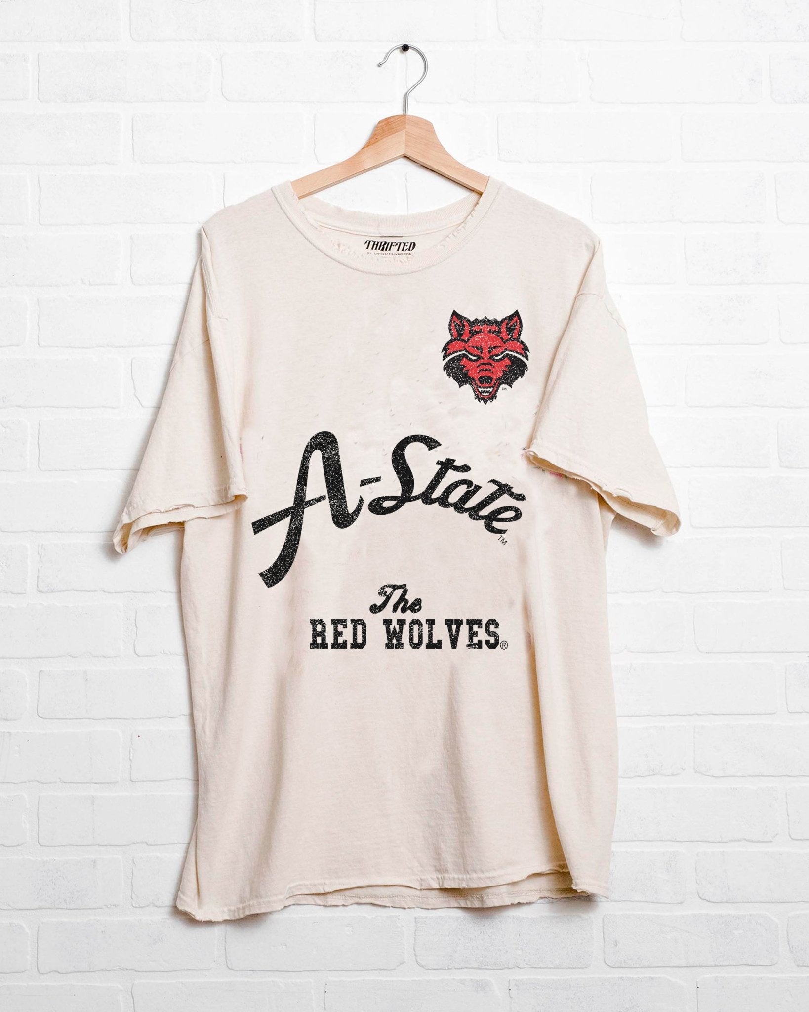 Arkansas State Red Wolves Quality Off White Thrifted Tee - shoplivylu