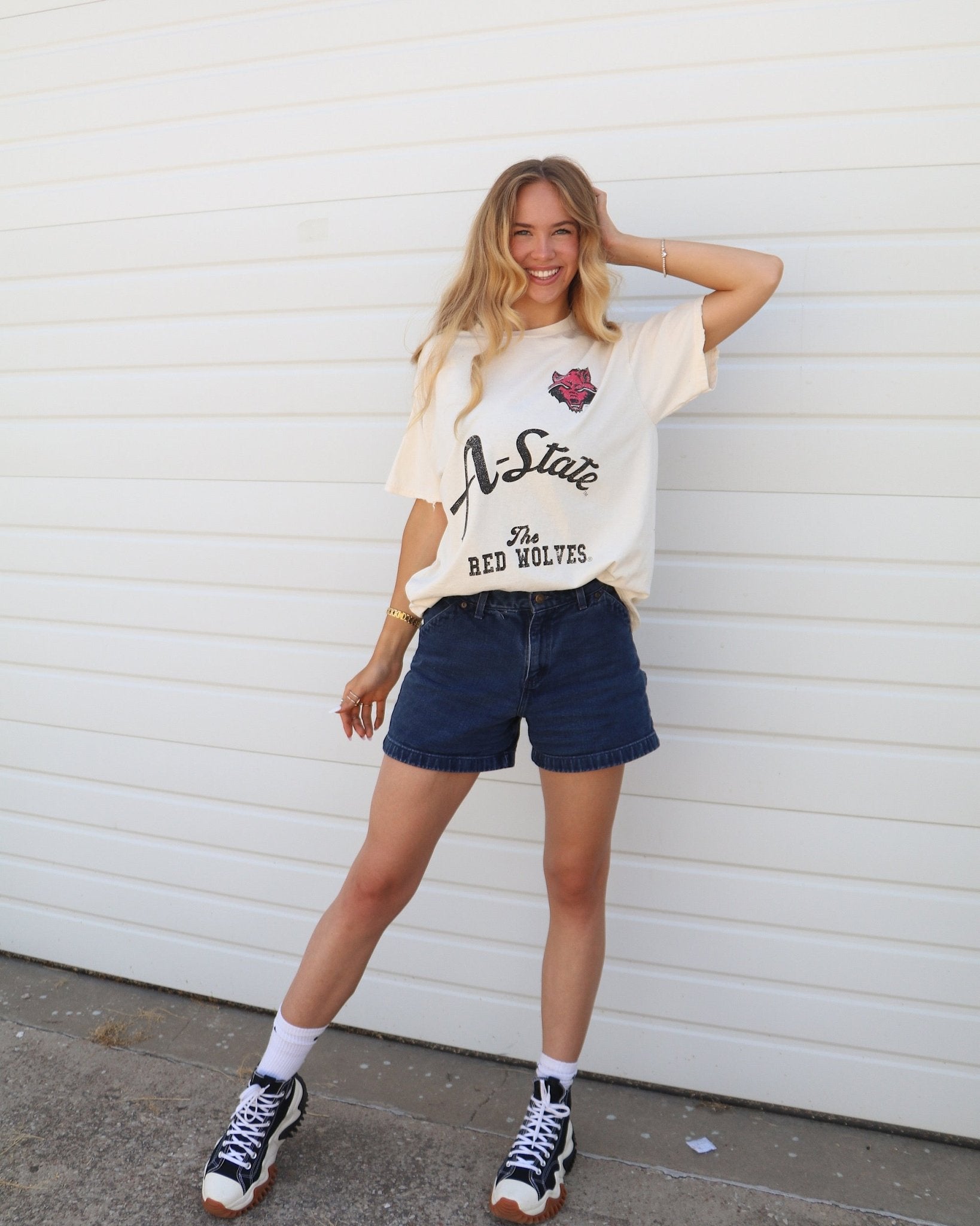 Arkansas State Red Wolves Quality Off White Thrifted Tee - shoplivylu