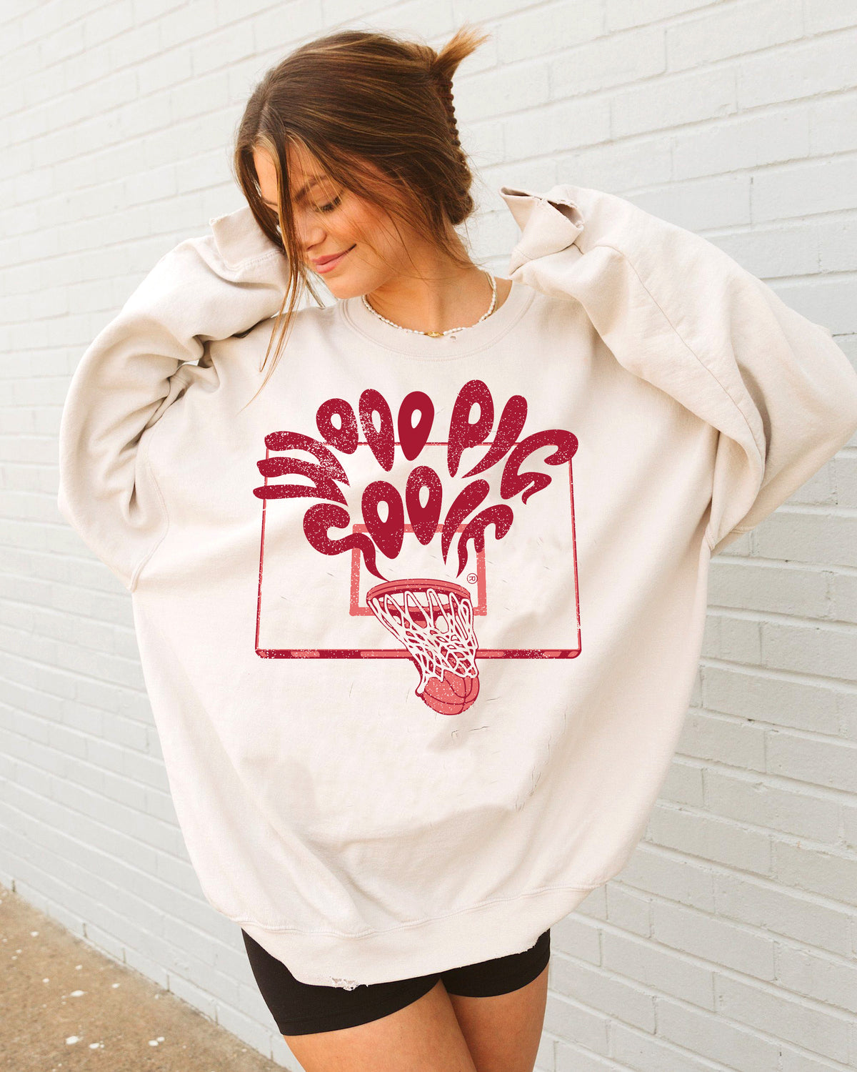 Razorbacks Basketball Burst Sand Thrifted Sweatshirt - shoplivylu
