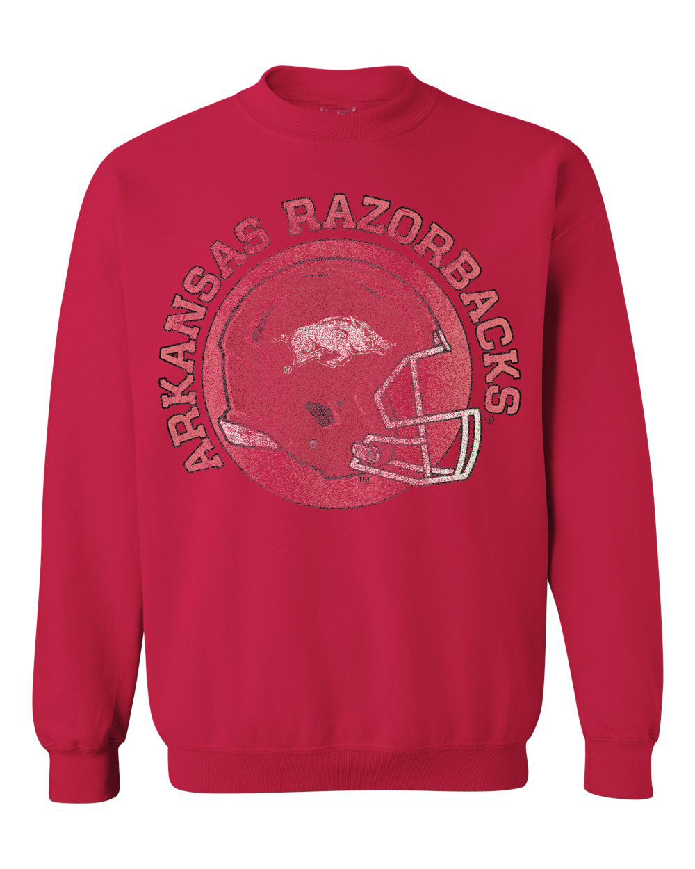 Arkansas Razorbacks Helmet Circle Red Thrifted Sweatshirt - shoplivylu