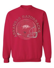 Arkansas Razorbacks Helmet Circle Red Thrifted Sweatshirt - shoplivylu