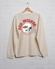 ASU Red Wolves Helmet Circle Ivory Corded Crew Sweatshirt - shoplivylu