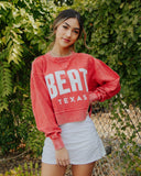 Beat Texas Gault Crimson Corded Crew Cropped Sweatshirt - shoplivylu