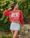 Beat Texas Gault Crimson Corded Crew Cropped Sweatshirt - shoplivylu