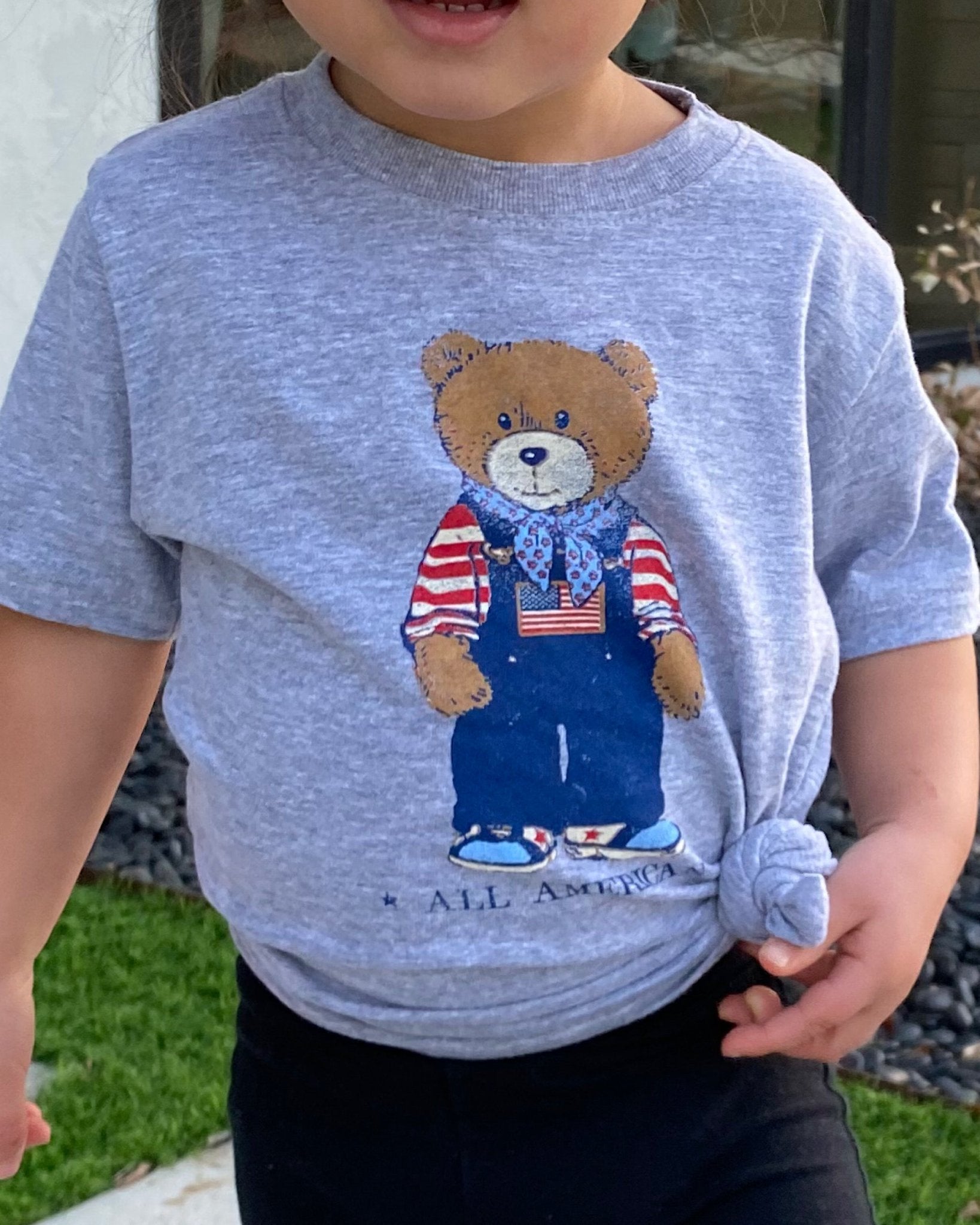 Children's All American Bear Gray Tee - shoplivylu