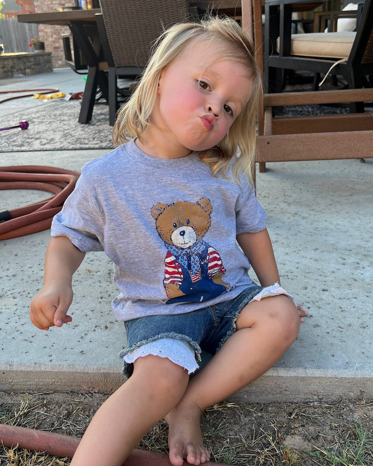 Children's All American Bear Gray Tee - shoplivylu