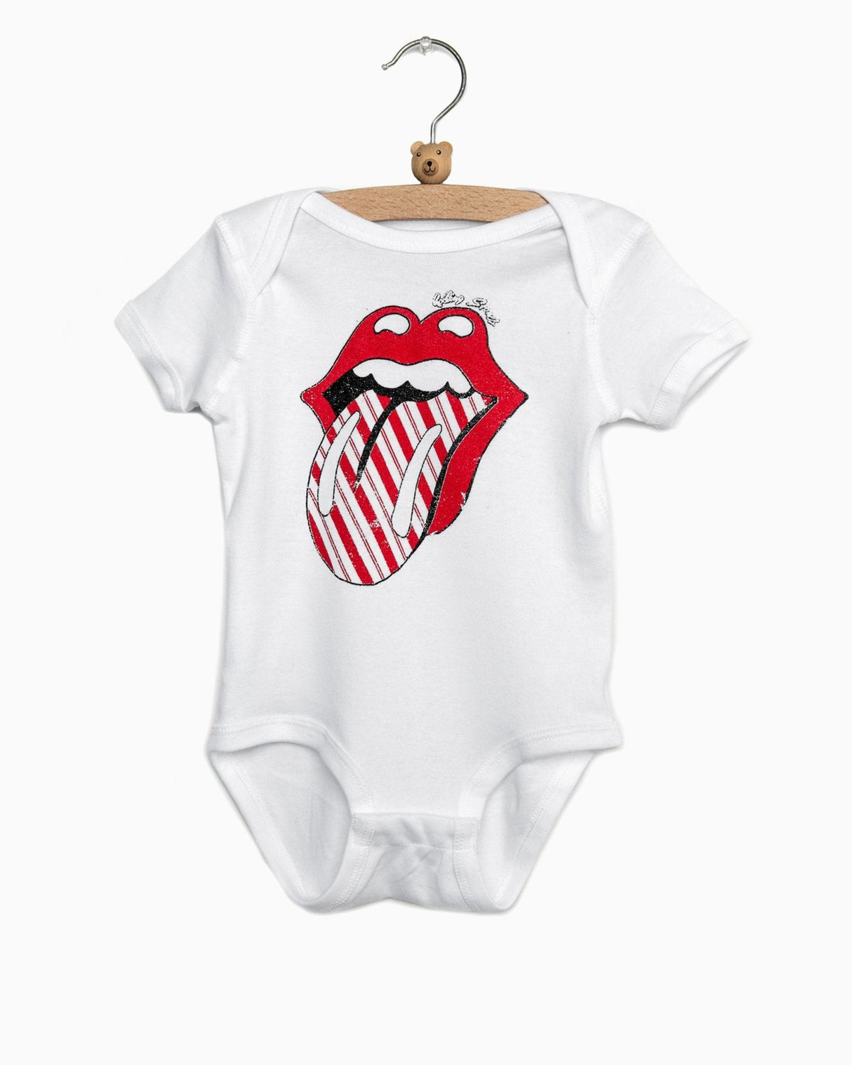 Children's Rolling Stones Candy Cane Lick White Onesie - shoplivylu