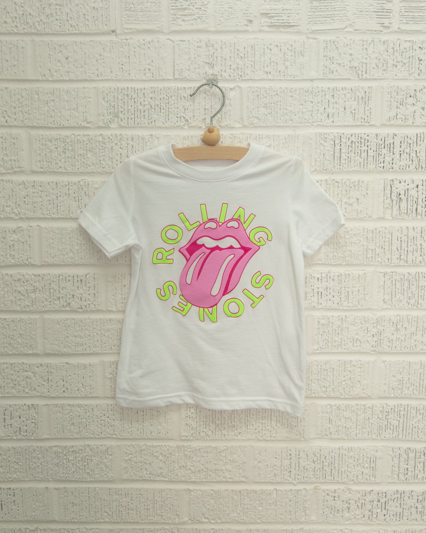 Children's Rolling Stones Neon Puff Classic Lick White Tee - shoplivylu