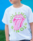 Children's Rolling Stones Neon Puff Classic Lick White Tee - shoplivylu