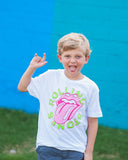 Children's Rolling Stones Neon Puff Classic Lick White Tee - shoplivylu