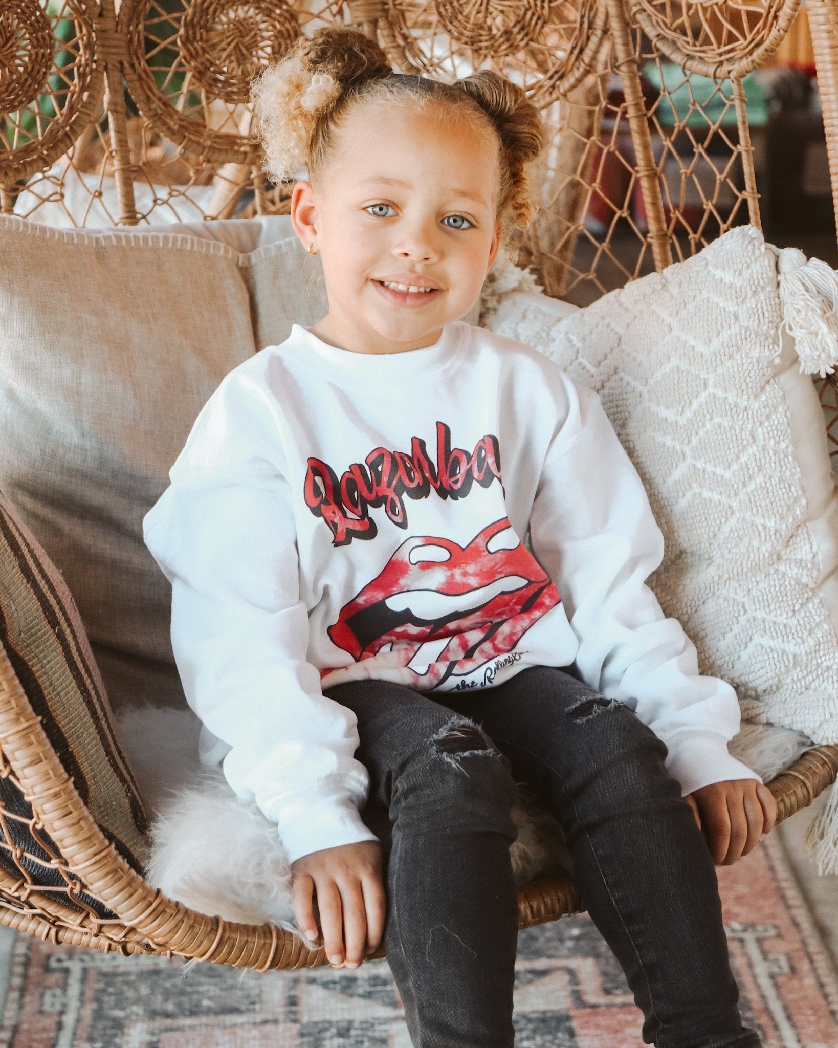 Children's Rolling Stones Razorbacks Tie Dye Lick White Sweatshirt - shoplivylu