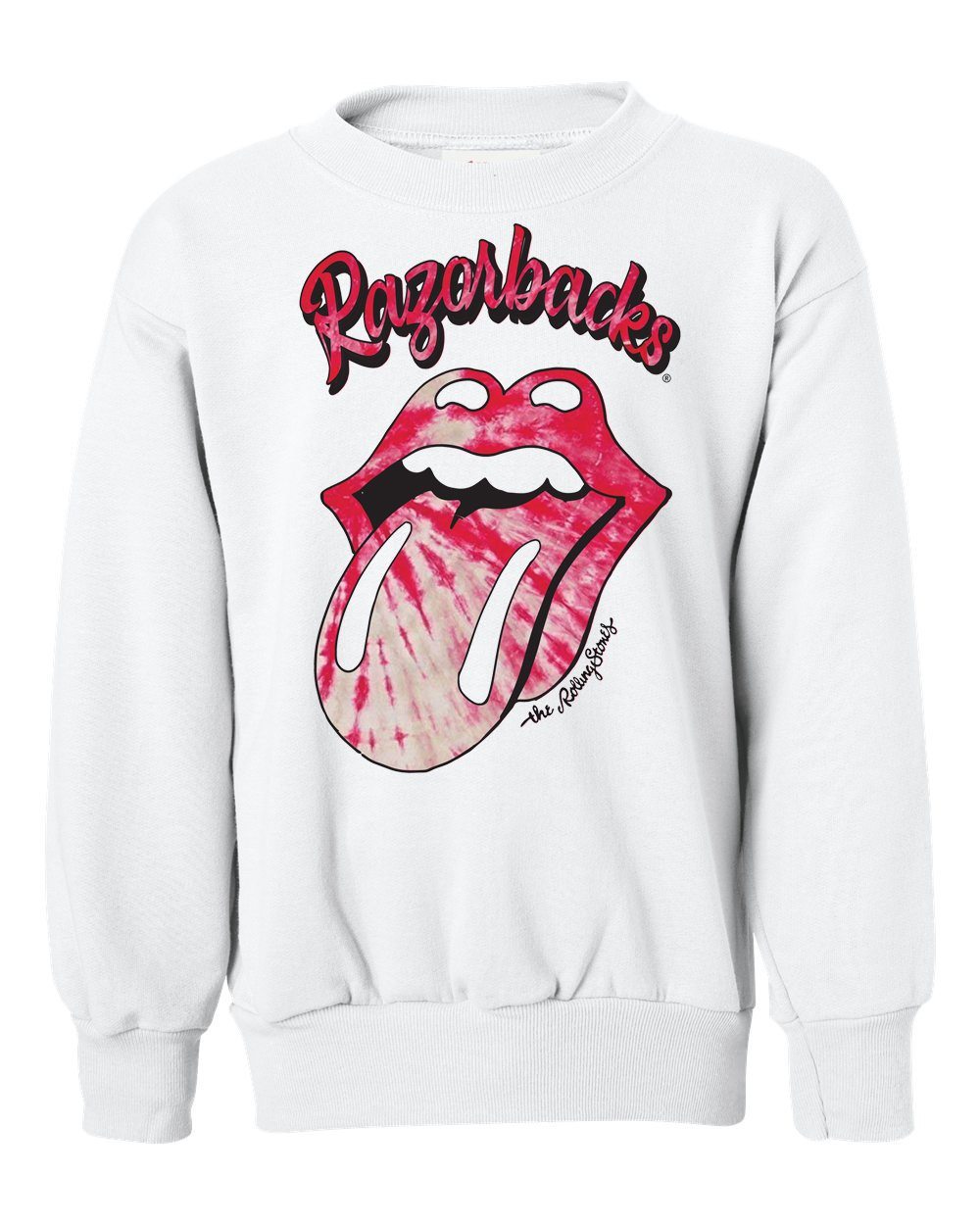Children's Rolling Stones Razorbacks Tie Dye Lick White Sweatshirt - shoplivylu