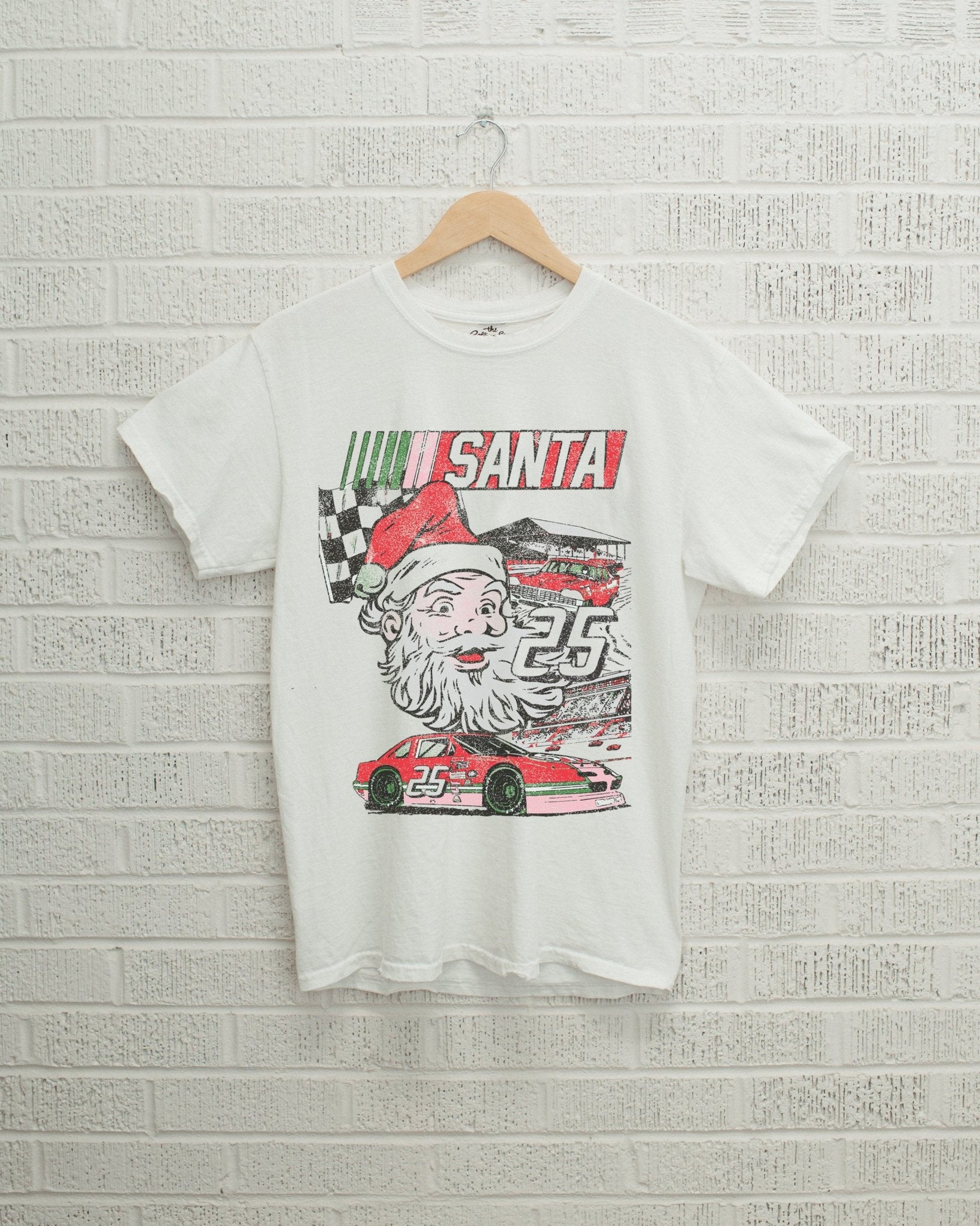 Children's Santa Race Car White Tee - shoplivylu