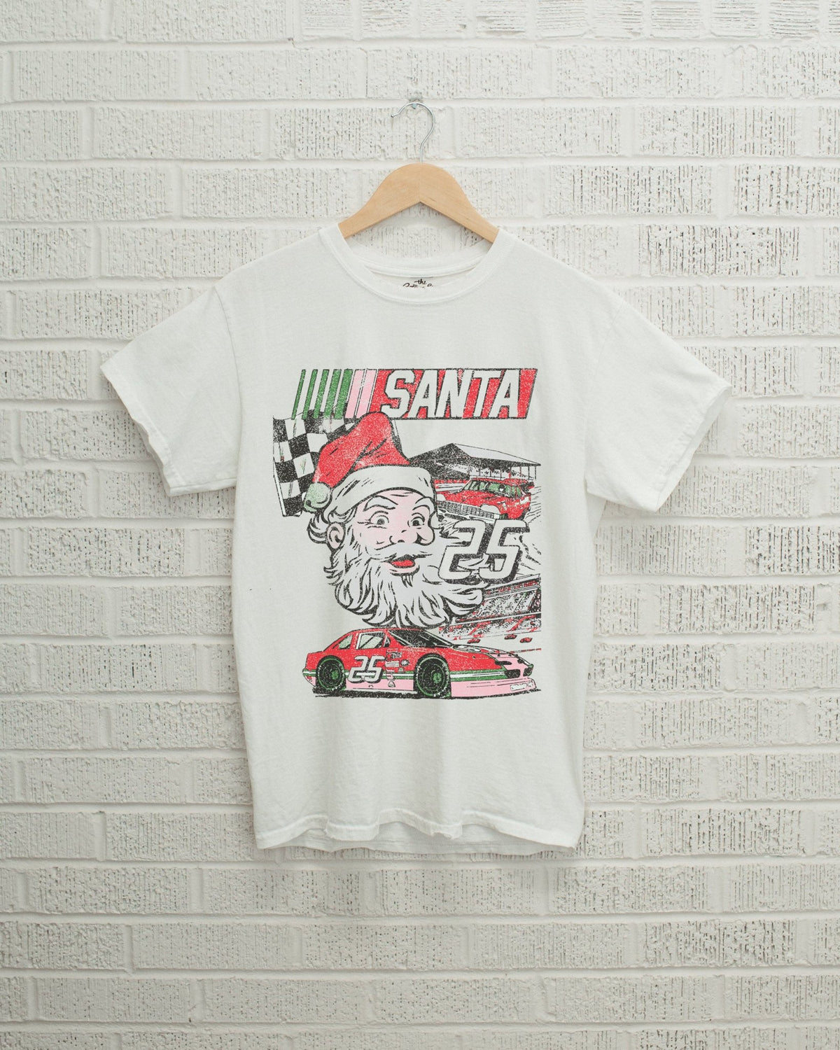Children's Santa Race Car White Tee - shoplivylu