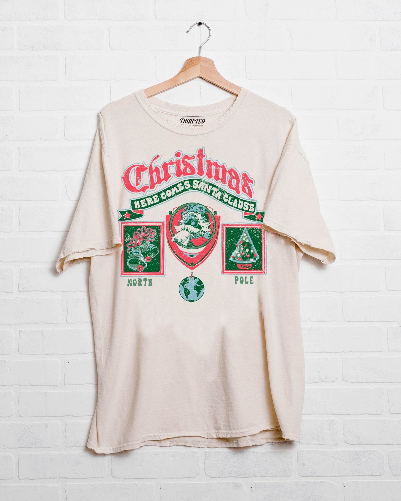 Christmas Patch Off White Thrifted Tee - shoplivylu