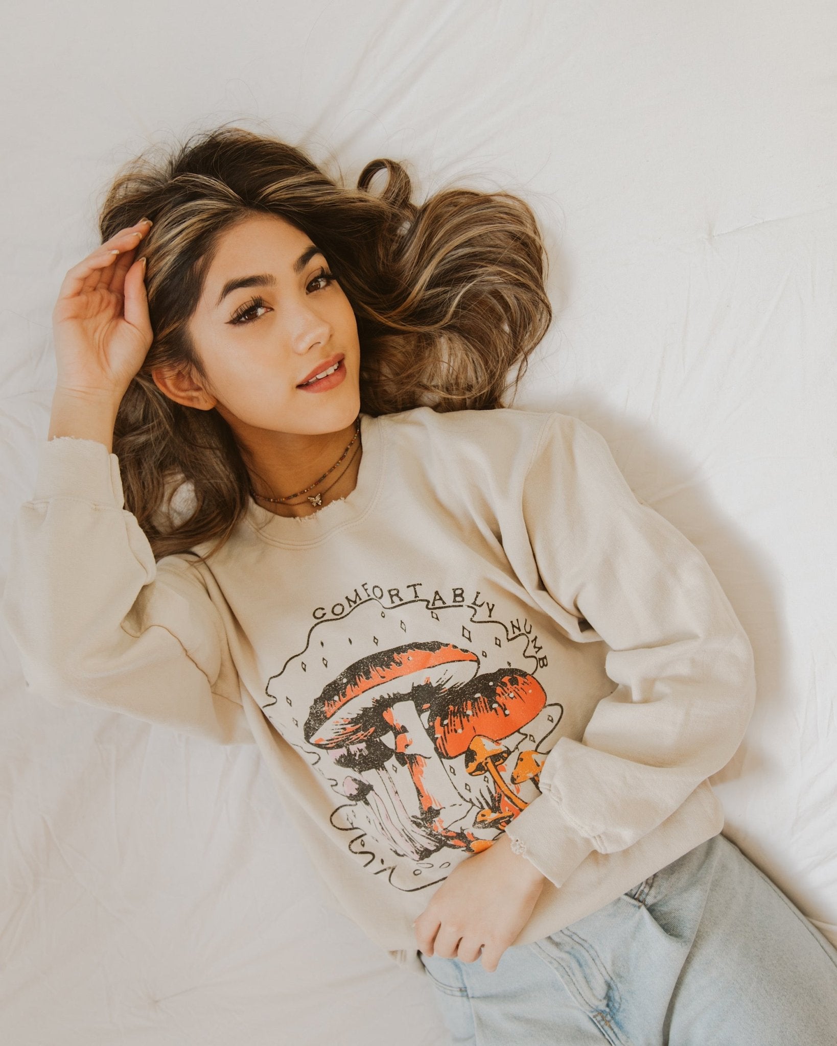 Comfortably Numb Sand Thrifted Sweatshirt - shoplivylu