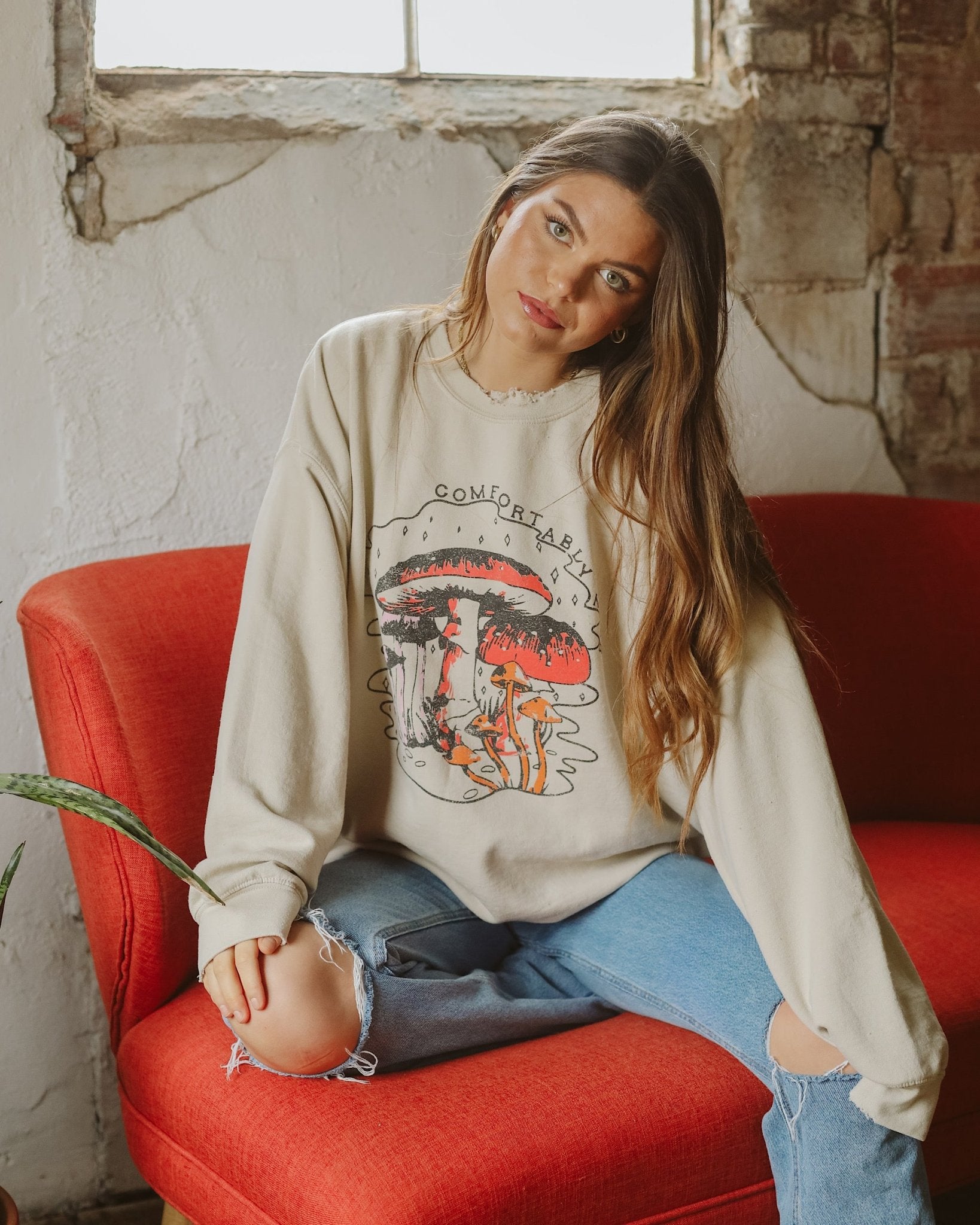 Comfortably Numb Sand Thrifted Sweatshirt - shoplivylu
