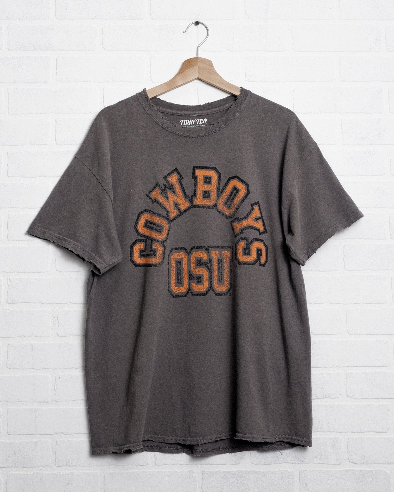 Cowboys Mega Arch Charcoal Thrifted Tee - shoplivylu