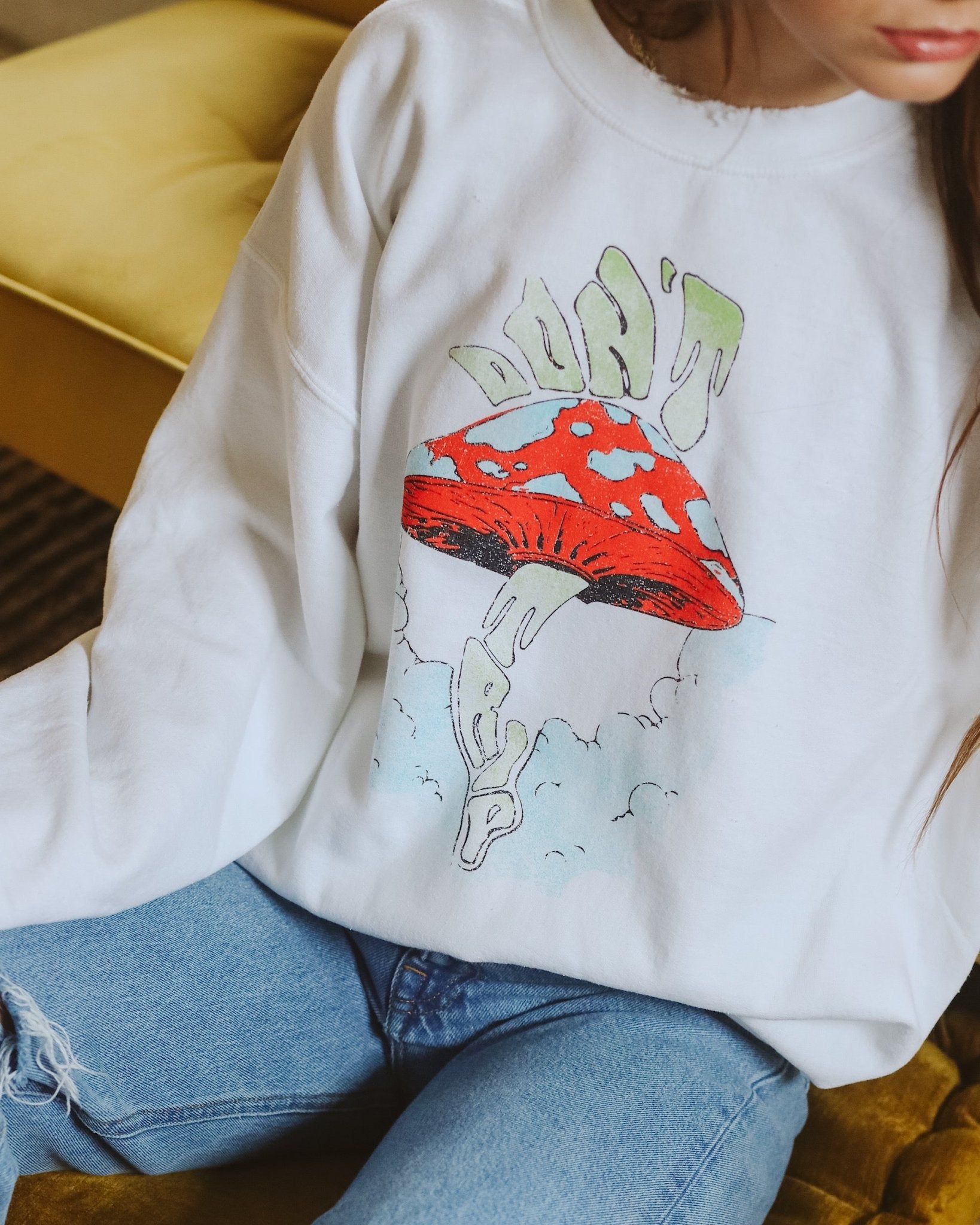 Don't Trip White Thrifted Sweatshirt - shoplivylu