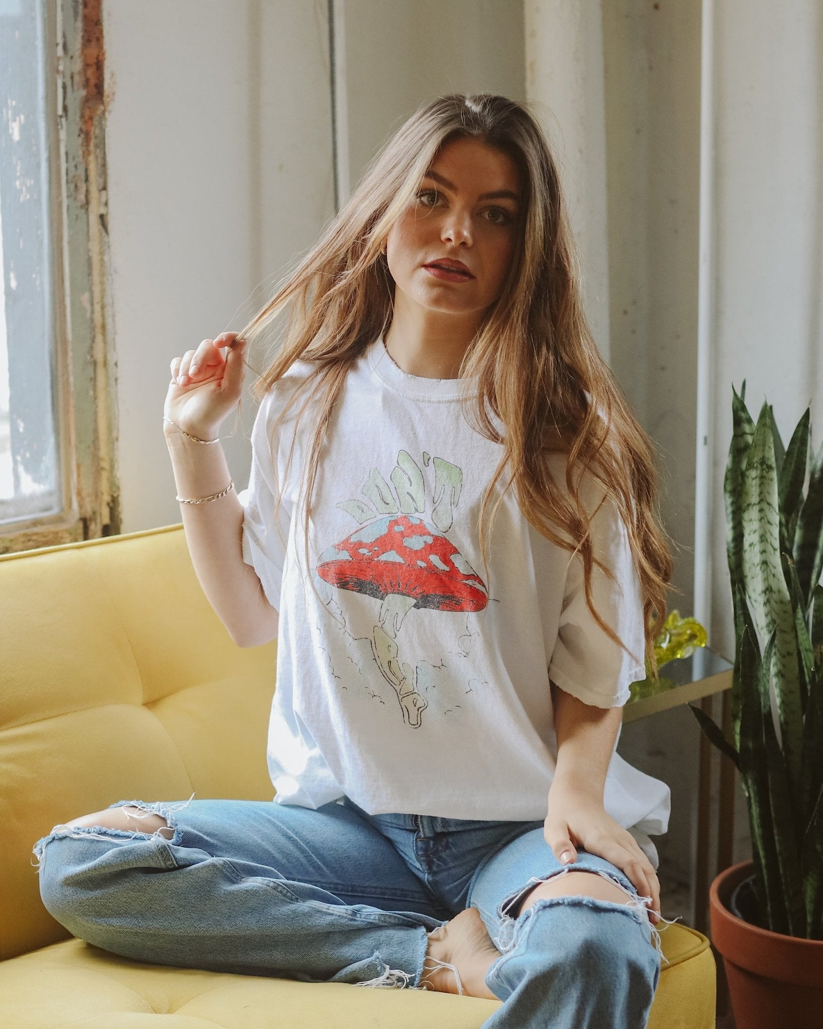 Don't Trip White Thrifted Tee - shoplivylu