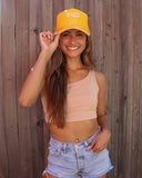 Don't Worry Be Happy Gold Trucker Hat - shoplivylu