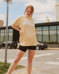 Don't Worry Be Happy Puff Ink Yellow Thrifted Tee - shoplivylu