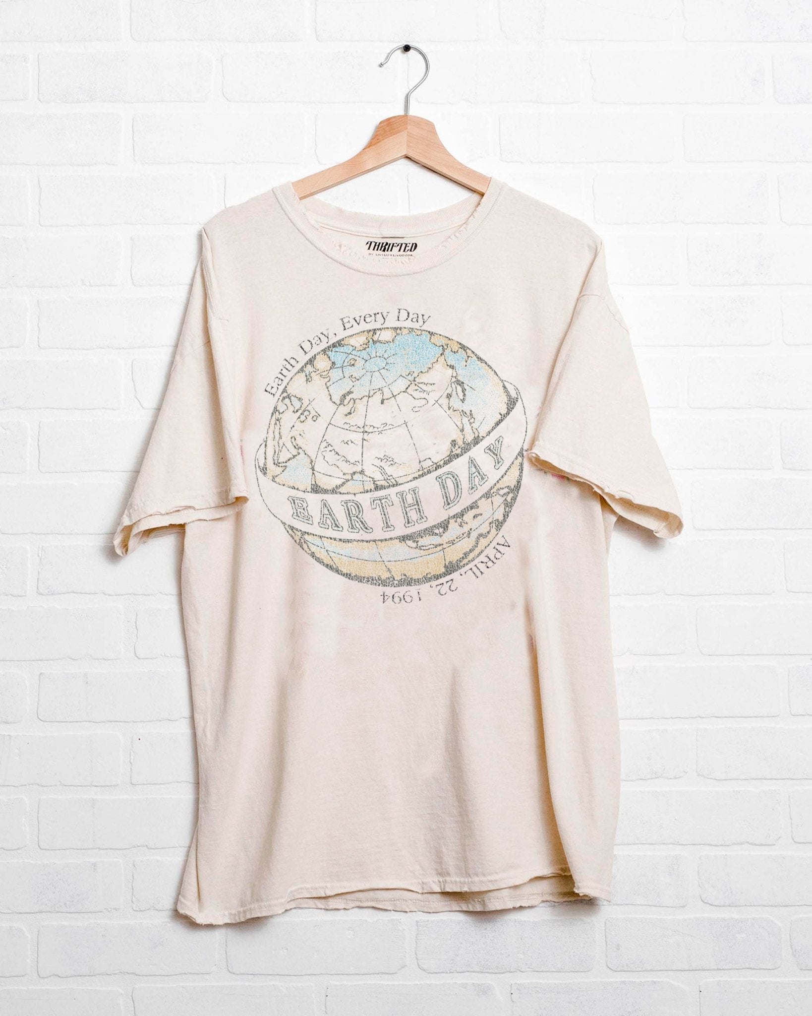 Earth Day Off White Thrifted Tee - shoplivylu