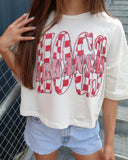Hogs Twisted Check White Cropped Tee - shoplivylu