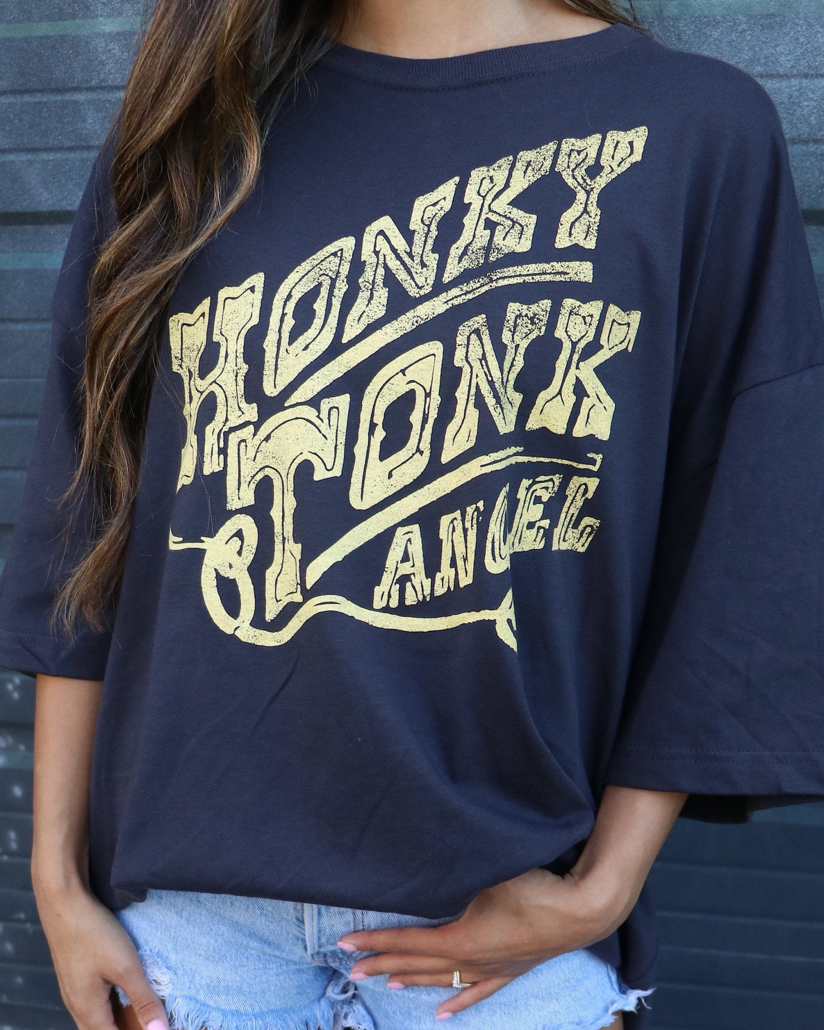 Honky Tonk Angel Black One Size Tee - shoplivylu