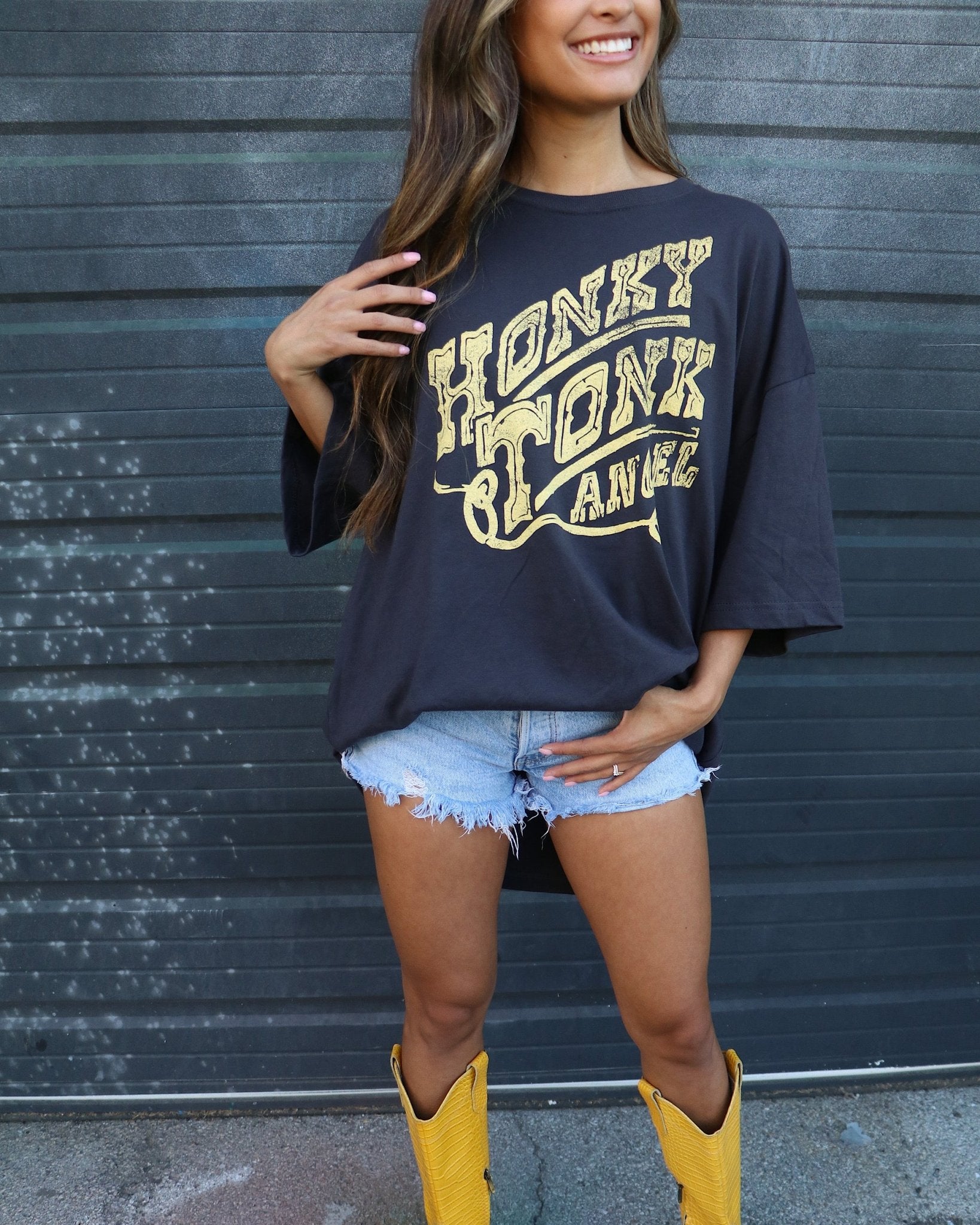 Honky Tonk Angel Black One Size Tee - shoplivylu