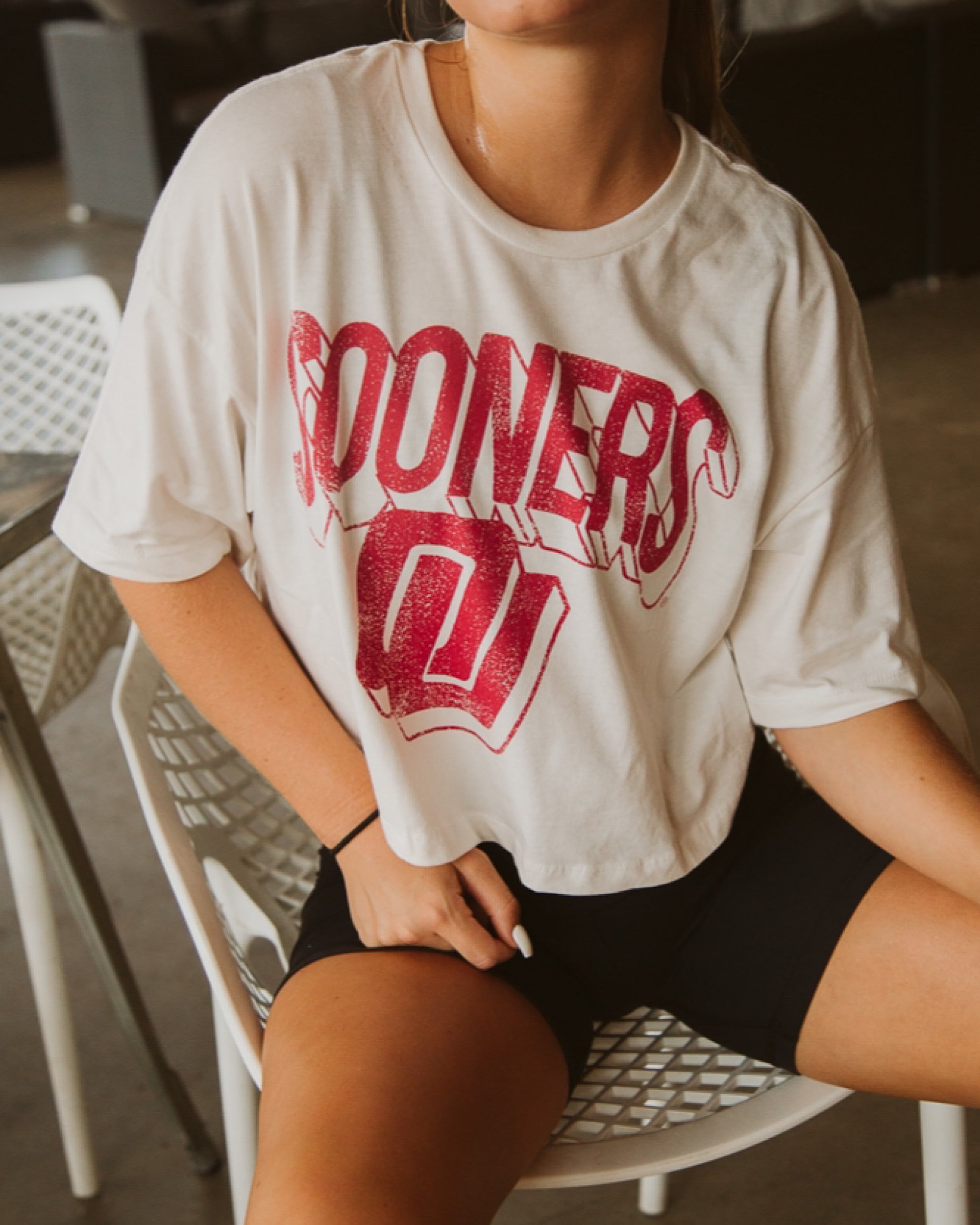 OU/Nebraska Disco Ivory Cropped Tee - shoplivylu