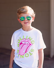 Children's Rolling Stones Neon Puff Classic Lick White Tee - shoplivylu