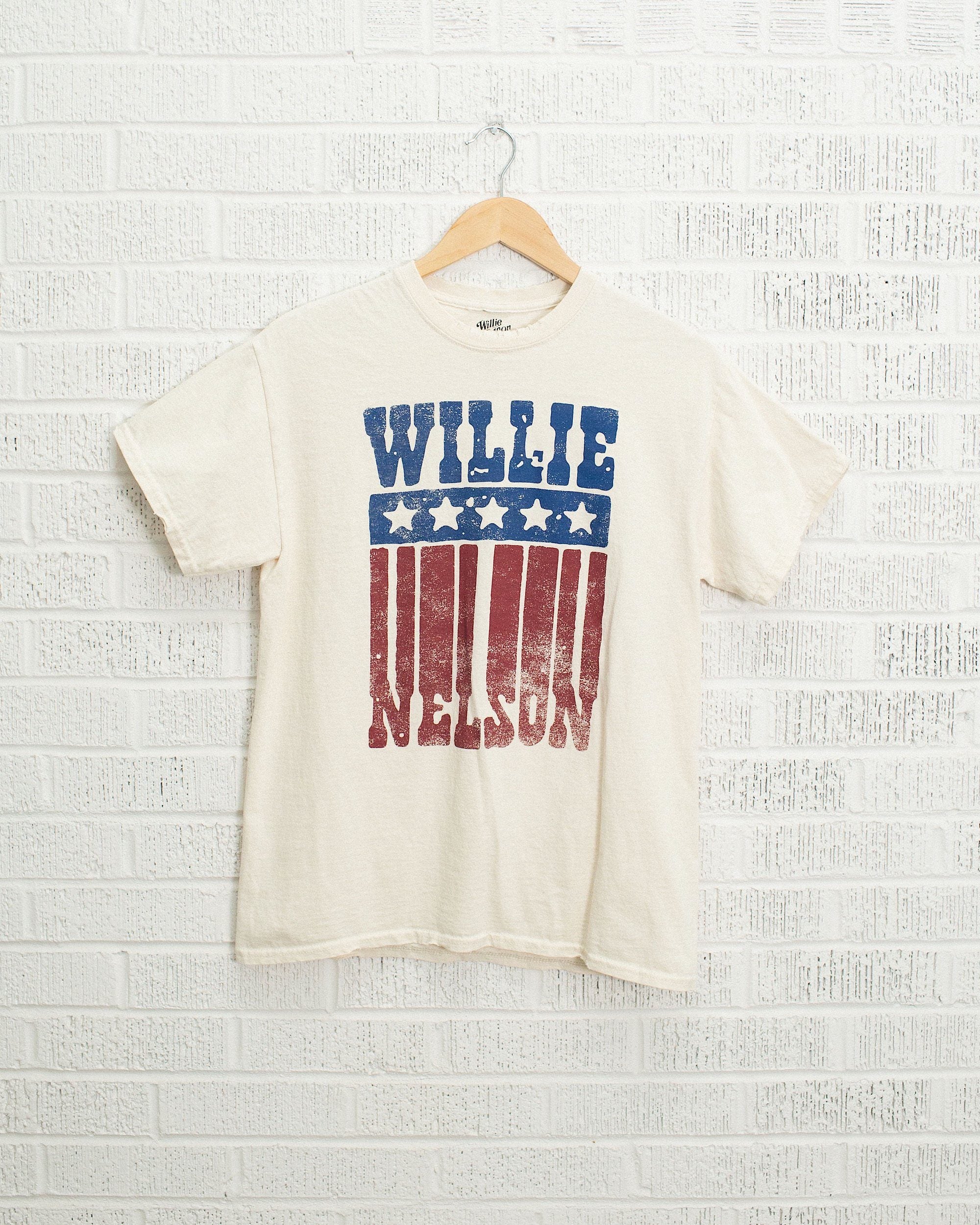 Willie Nelson Stars Off White Thrifted Tee - shoplivylu