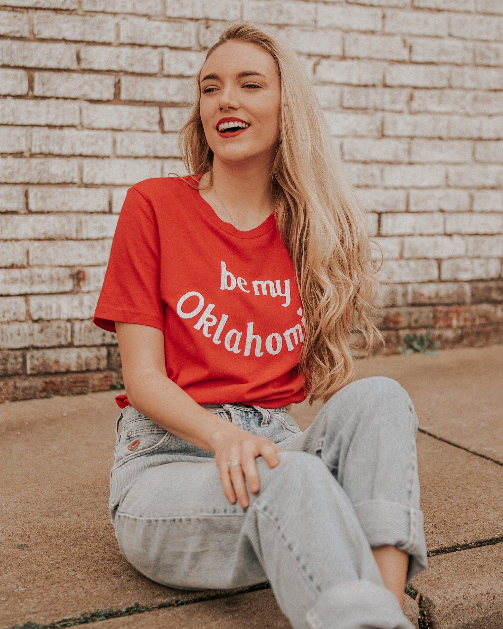 Be My Oklahomie Red Tri-Blend Tee with White Letters - shoplivylu
