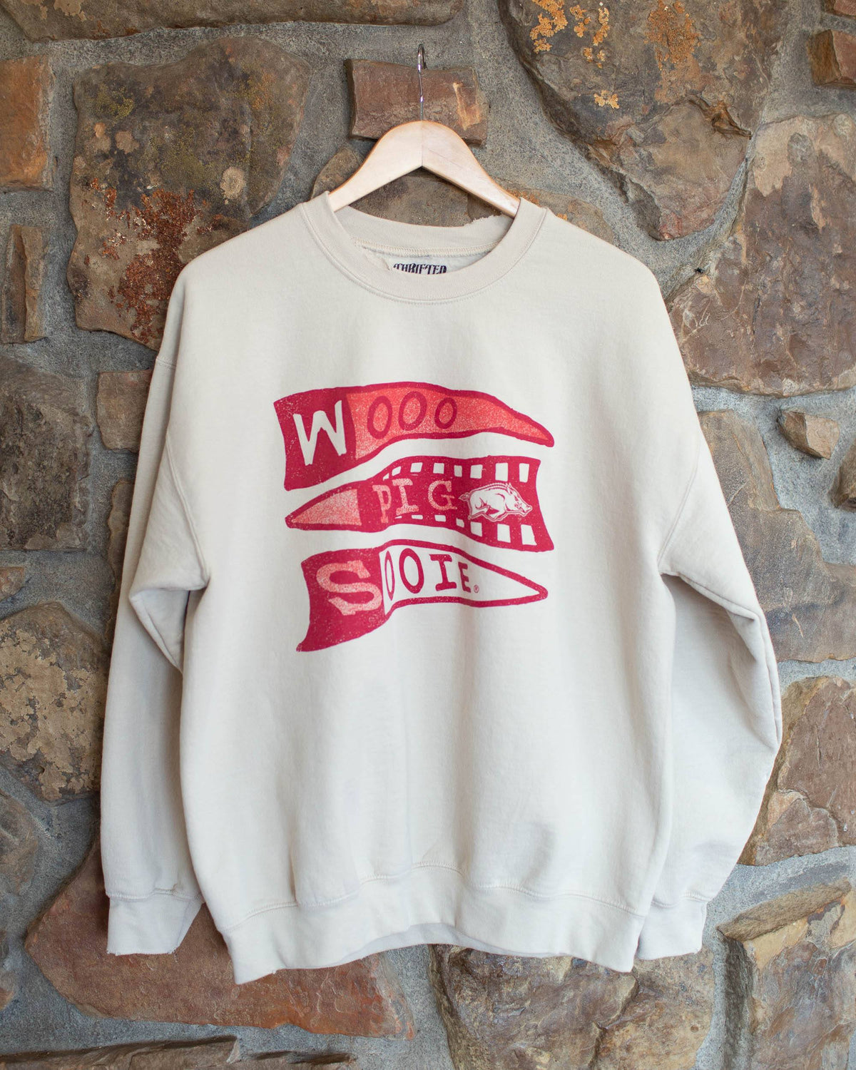 Arkansas Razorbacks Pennant Sand Thrifted Sweatshirt - shoplivylu