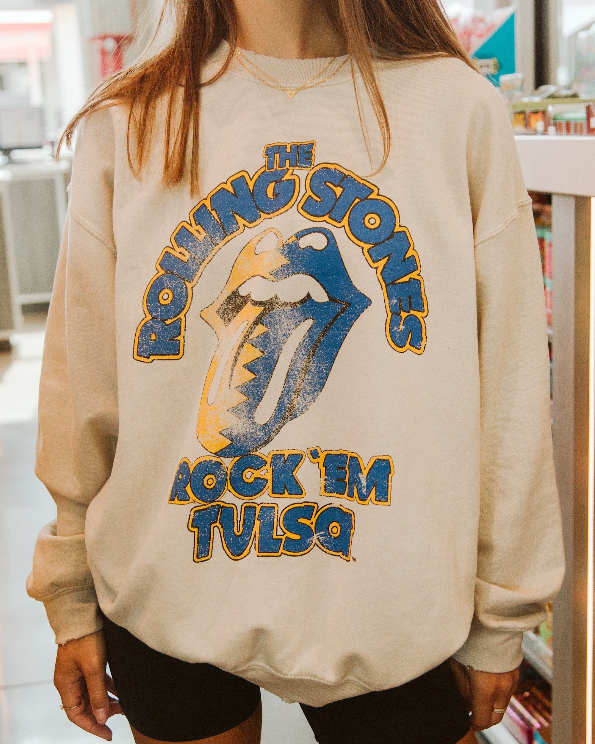 Rolling Stones Rock 'Em Tulsa Sand Thrifted Sweatshirt - shoplivylu