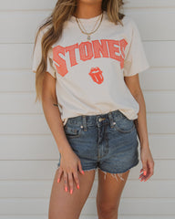 Rolling Stones Arch Off White Thrifted Distressed Tee - shoplivylu