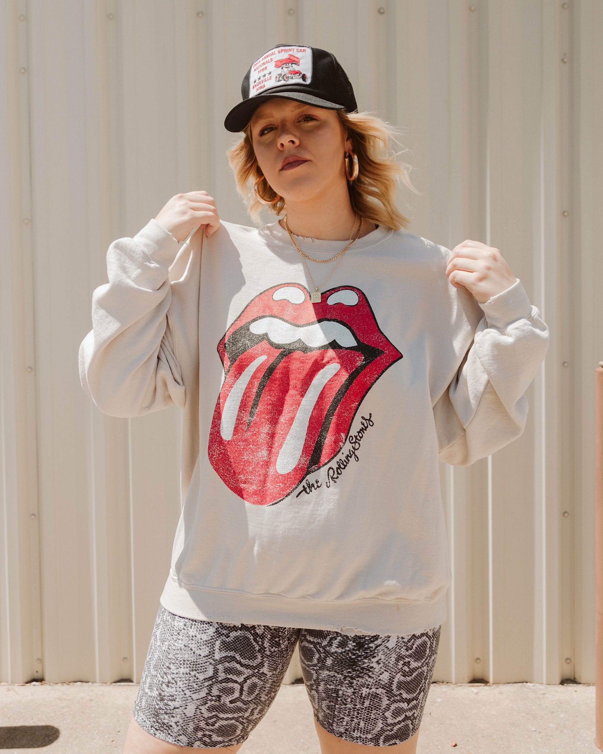 Rolling Stones Lick Sand Thrifted Sweatshirt - shoplivylu