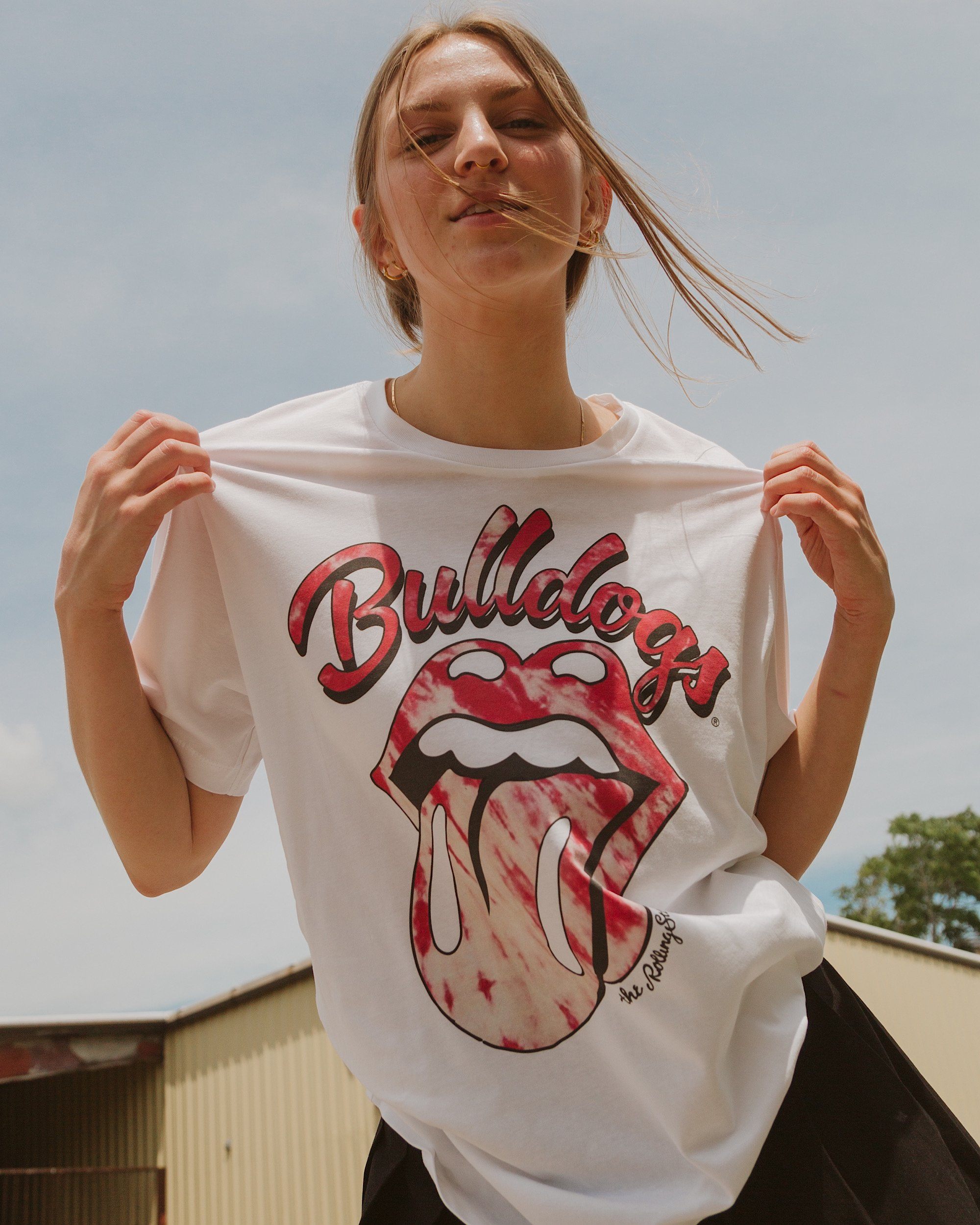 Rolling Stones UGA Bulldogs Tie Dye Lick White Tee - shoplivylu