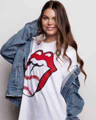 Rolling Stones Baseball Lick White Tee - shoplivylu